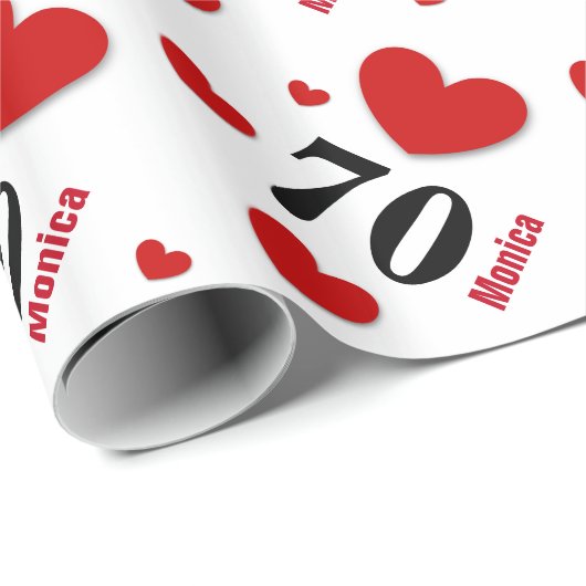 70e verjaardag of OM HET EVEN WELK JAAR Eigen naam Cadeaupapier (Rol Hoek)