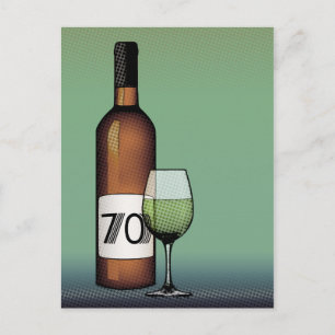 70e verjaardag of verjaardag : wijnfles & glas briefkaart