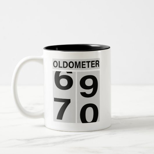 70e verjaardag Oldometer Tweekleurige Koffiemok (Links)