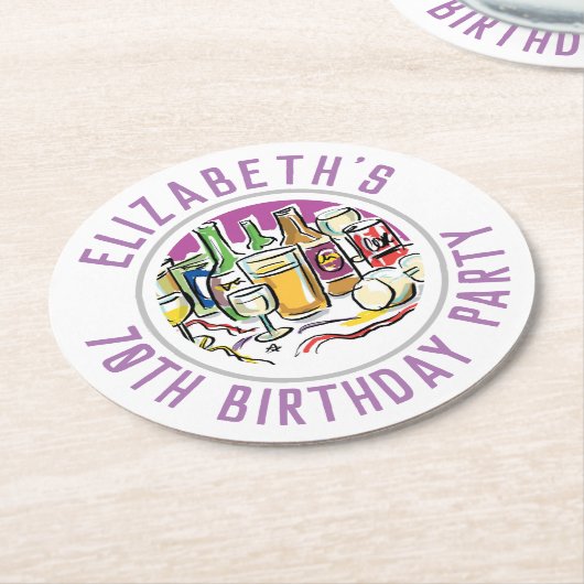 70e verjaardag - Onderzetter rondetafelpapier (Gebogen)