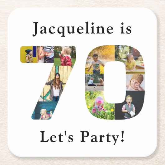 70e verjaardag Ontwerp je eigen fotocollage Kartonnen Onderzetters (Voorkant)