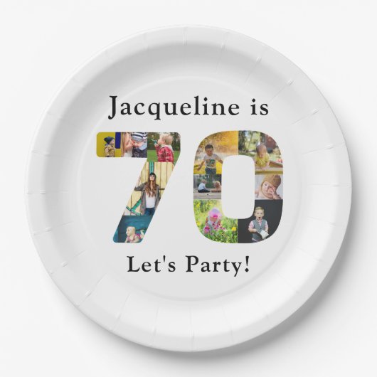 70e verjaardag Ontwerp je eigen fotocollage Papieren Bordje (Voorkant)