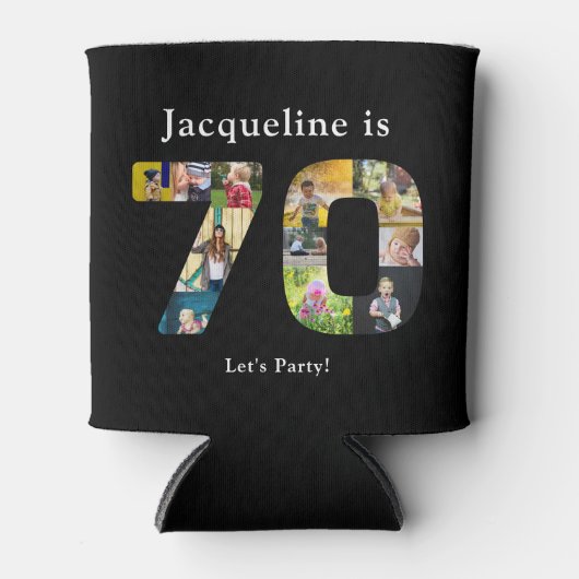 70e verjaardag Ontwerp je eigen fotocollage zwart Blikjeskoeler (Voorkant)