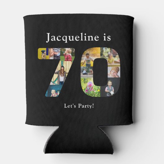 70e verjaardag Ontwerp je eigen fotocollage zwart Blikjeskoeler (Achterkant)