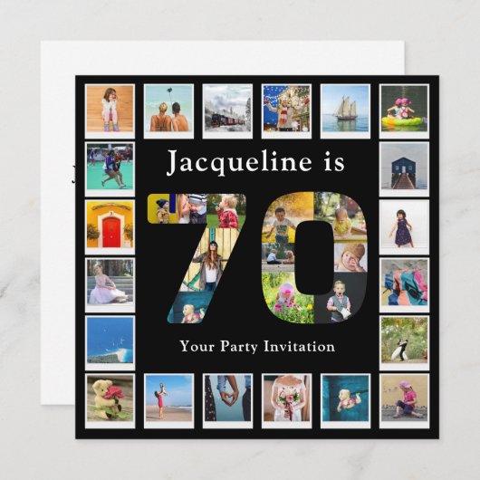 70e verjaardag Ontwerp je eigen fotocollage zwart Kaart (Voorkant / Achterkant)
