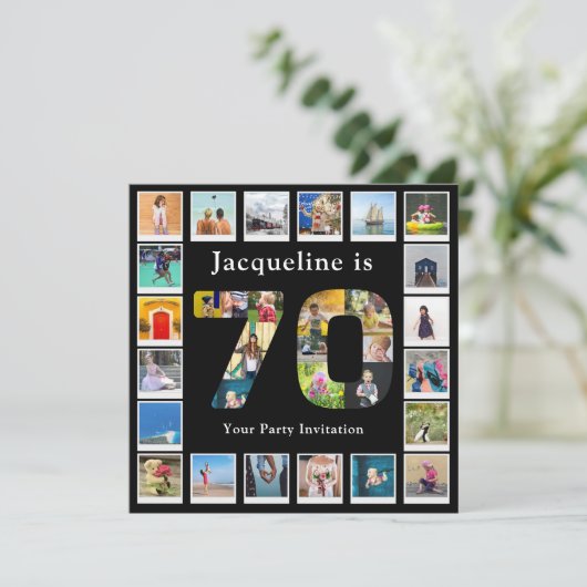 70e verjaardag Ontwerp je eigen fotocollage zwart Kaart (Staand voorkant)