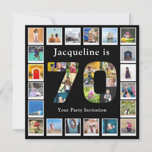 70e verjaardag Ontwerp je eigen fotocollage zwart Kaart (Voorkant)