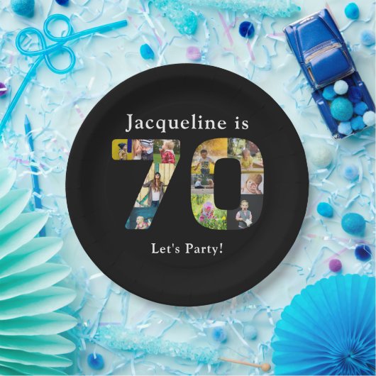 70e verjaardag Ontwerp je eigen fotocollage zwart Papieren Bordje (Feest)