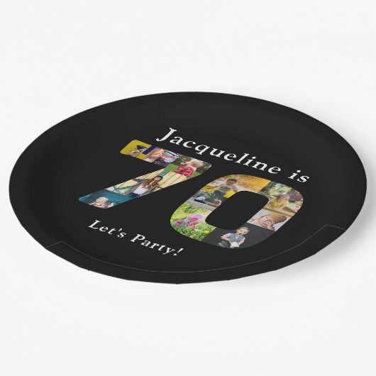 70e verjaardag Ontwerp je eigen fotocollage zwart Papieren Bordje (Gekanteld)