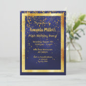 70e verjaardag op middernacht blauw goudlijst kaart (Staand voorkant)