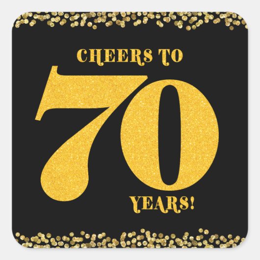 70e verjaardag op zevenenzeventig jaar Gold Glitte Vierkante Sticker (Voorkant)