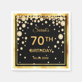 70e verjaardag op zwart met gouden diamanten servet