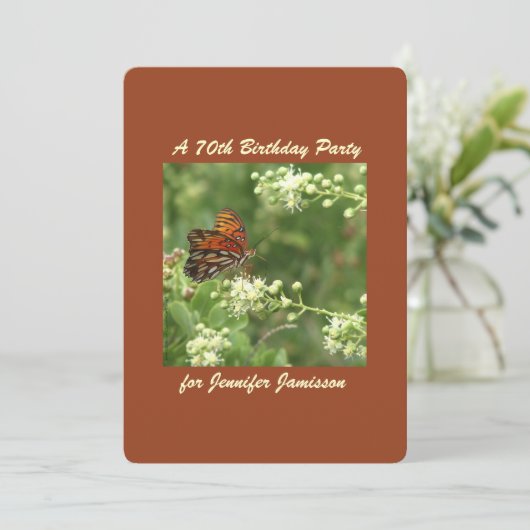 70e verjaardag Oranje vlinder Kaart (Staand voorkant)