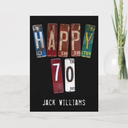 70e verjaardag oude auto licentie borden kaart (Voorkant)