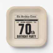  70e Verjaardag Oude Krant Grappig Custom Papieren Bordje (Voorkant)