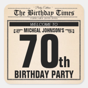 70e Verjaardag Oude Krant Grappig Custom Vierkante Sticker