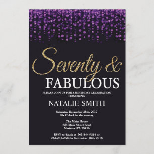 70e verjaardag Paars en goudglitter Kaart