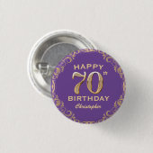 70e verjaardag Paars en goudglitter Lijst Ronde Button 3,2 Cm (Voorkant /achterkant)
