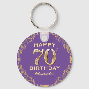 70e verjaardag Paars en goudglitter Lijst Sleutelhanger