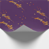 70e verjaardag paars goud hallo 70 typografie cadeaupapier (Hoek)