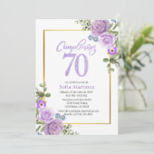 70e verjaardag - Paarse bloemen thema Kaart (Staand voorkant)