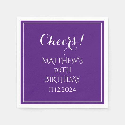 70e verjaardag Paarse Elegant Script Modern Proost Servet (Voorkant)