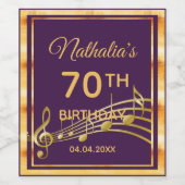 70e verjaardag paarse gouden muzieknoten glamoureu wijn etiket (Enkel label)