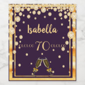 70e verjaardag paarse gouden prinkle naam wijn etiket (Enkel label)