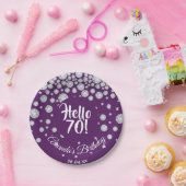 70e verjaardag paarse hallo 70 diamanten naam papieren bordje (Feest)