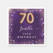 70e verjaardag paarse roos gouden fonkelt naam servet (Voorkant)