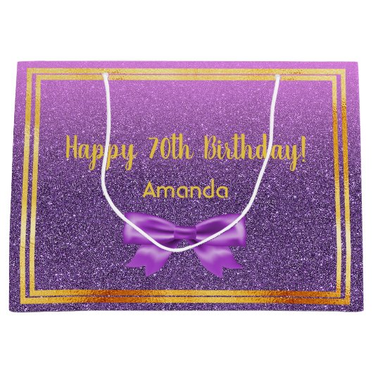 70e verjaardag paarse roze glitter monogram naam groot cadeauzakje (Voorkant)
