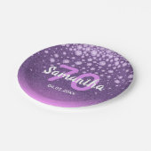 70e verjaardag paarse roze glitter naam papieren bordje (Gekanteld)