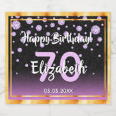 70e verjaardag paarse zwarte glitterdiamanten sparkling wijnetiket (Enkel label)