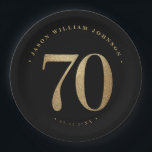 70e verjaardag papieren bordje<br><div class="desc">70e verjaardagsfeestje papieren borden in zwart en goud</div>