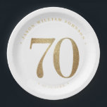 70e verjaardag papieren bordje<br><div class="desc">70e verjaardagsfeestje papieren borden in zwart en goud</div>