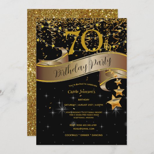 70e verjaardag partij champagne glazen Streamers Kaart (Voorkant / Achterkant)