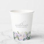 70e Verjaardag Party Blauw Wit Bloemen Custom Papieren Bekers<br><div class="desc">Elegante witte roos en blauwe wilde bloem bloemstuk siert de onderkant van deze 70e verjaardagsfeest gepersonaliseerde papieren beker. 70th is geschreven in een modern lettertype. De rest van de tekst is een ruime serif.</div>