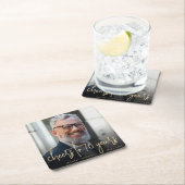 70e verjaardag Party Foto Cheers Gold Script Kartonnen Onderzetters (Insitu)