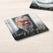 70e verjaardag Party Foto Cheers Gold Script Kartonnen Onderzetters (Schuin)