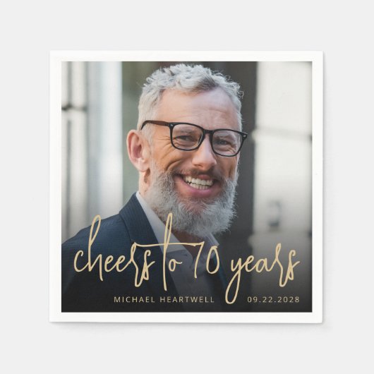 70e verjaardag Party Foto Cheers Gold Script Servet (Voorkant)