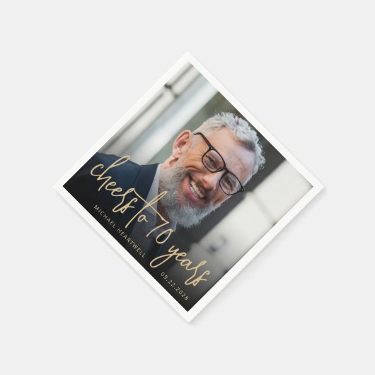 70e verjaardag Party Foto Cheers Gold Script Servet (Hoek)