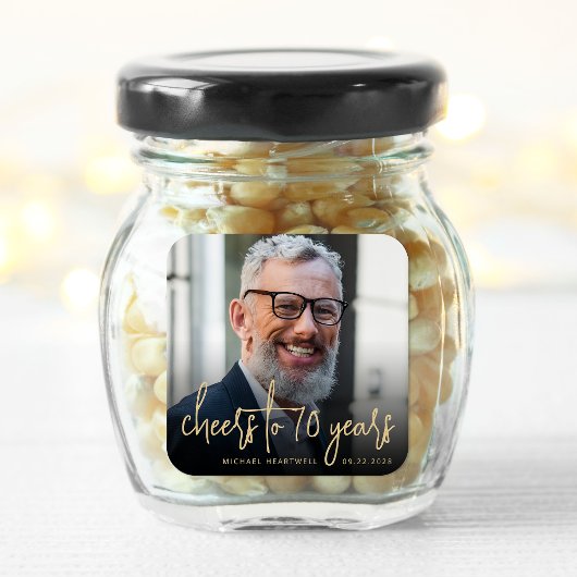 70e verjaardag Party Foto Cheers Gold Script Vierkante Sticker