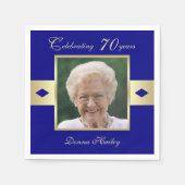 70e verjaardag Party Foto op Navy Blue Paper Servet (Voorkant)