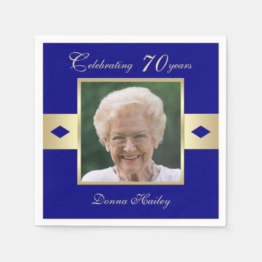 70e verjaardag Party Foto op Navy Blue Paper Servet (Voorkant)