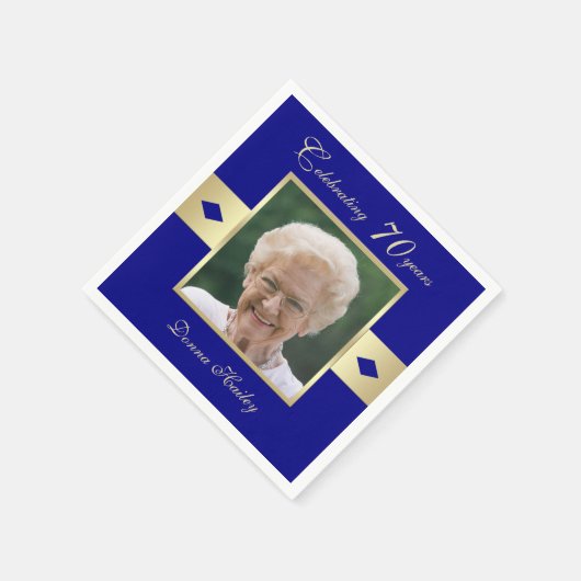 70e verjaardag Party Foto op Navy Blue Paper Servet (Hoek)