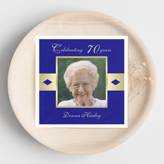 70e verjaardag Party Foto op Navy Blue Paper Servet