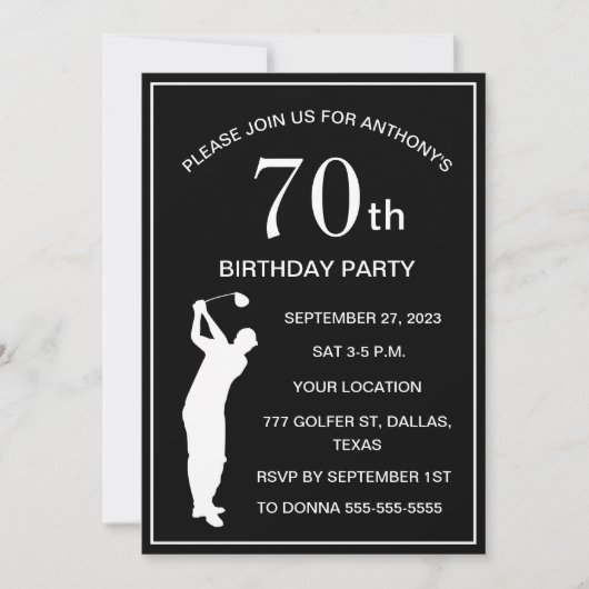 70e verjaardag Party Golfer Black Par Pap Golf Kaart (Voorkant)
