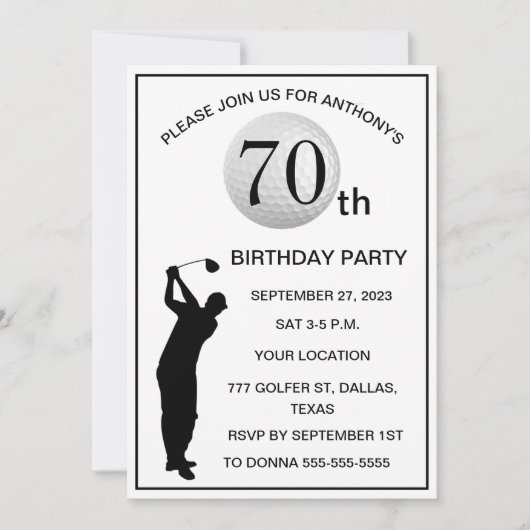 70e verjaardag Party Golfer Black Par Pap Golf Kaart (Voorkant)
