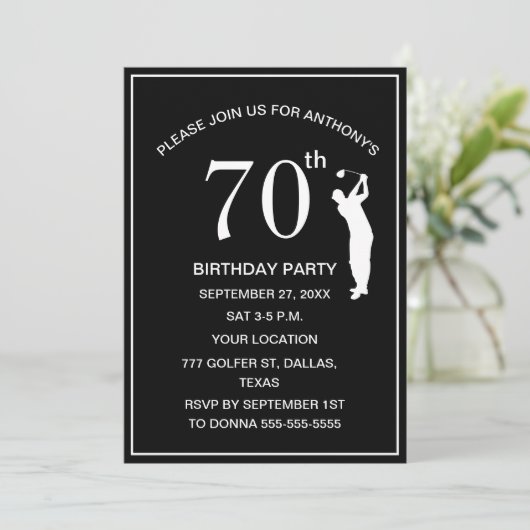 70e verjaardag Party Golfer Black Par Pap Golf Kaart (Staand voorkant)