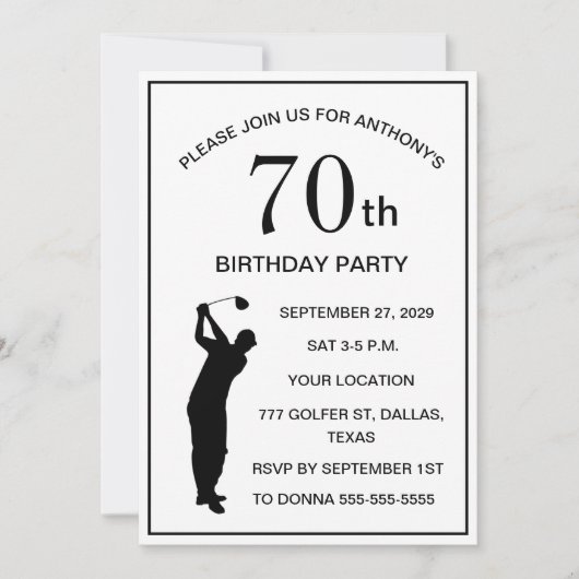 70e verjaardag Party Golfer Black Par Pap Golf Kaart (Voorkant)